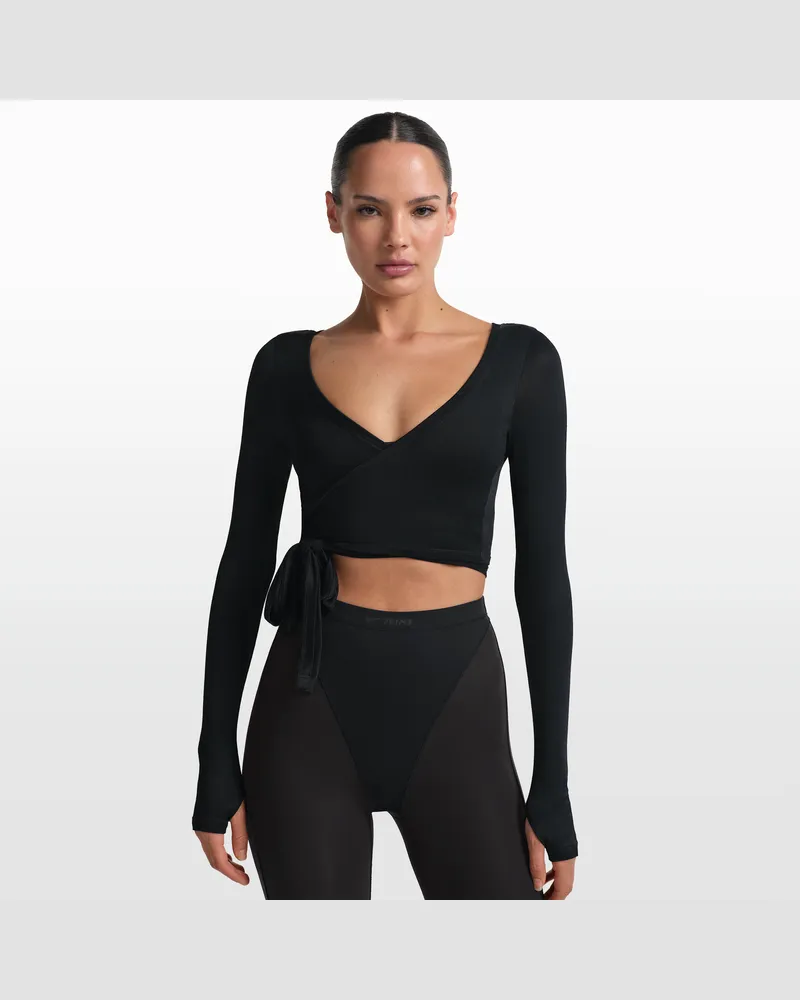 Nike SKIMS Longsleeve-Wickeloberteil aus dehnbarem Strickmaterial (Damen) - Schwarz Schwarz