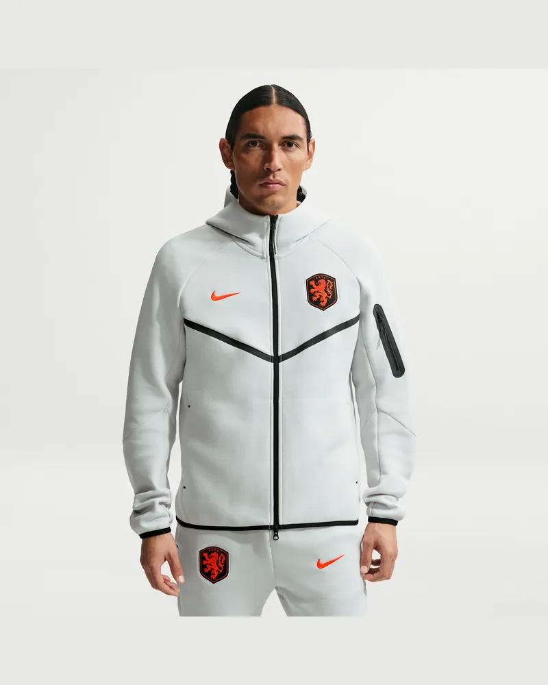Nike Niederlande Tech Fleece Windrunner  Football Hoodie mit durchgehendem Reißverschluss (Herren) - Grau Grau