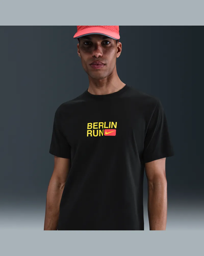 Nike kurzärmliges Lauf-T-Shirt mit Dri-FIT-Technologie (Herren) - Schwarz Schwarz