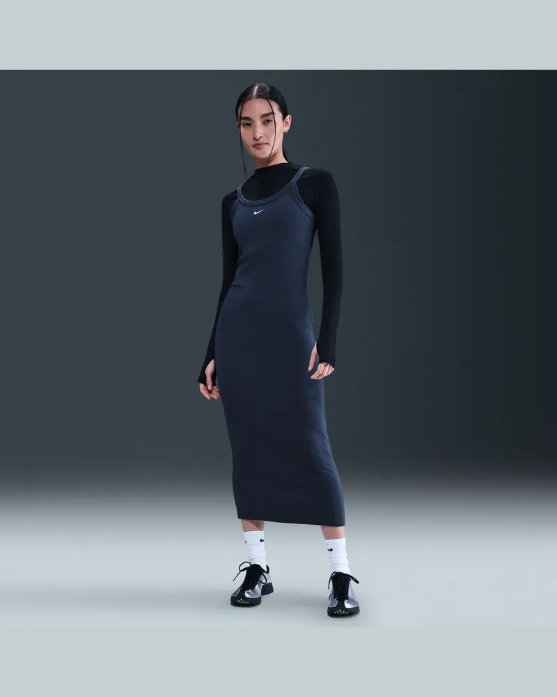 Nike Sportswear Chill Knit eng anliegendes Mini-Rib-Tank-Kleid (Damen) - Blau Blau
