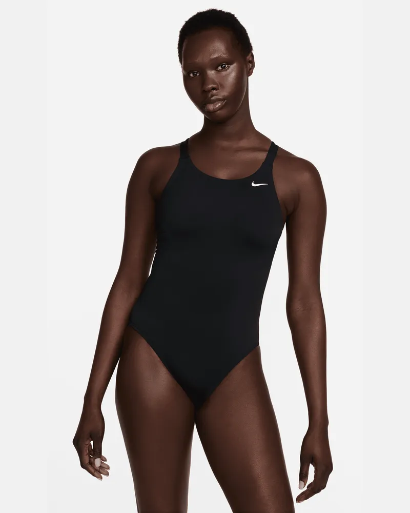 Nike Poly Solid einteiliger Fastback-Badeanzug für Damen - Schwarz Schwarz