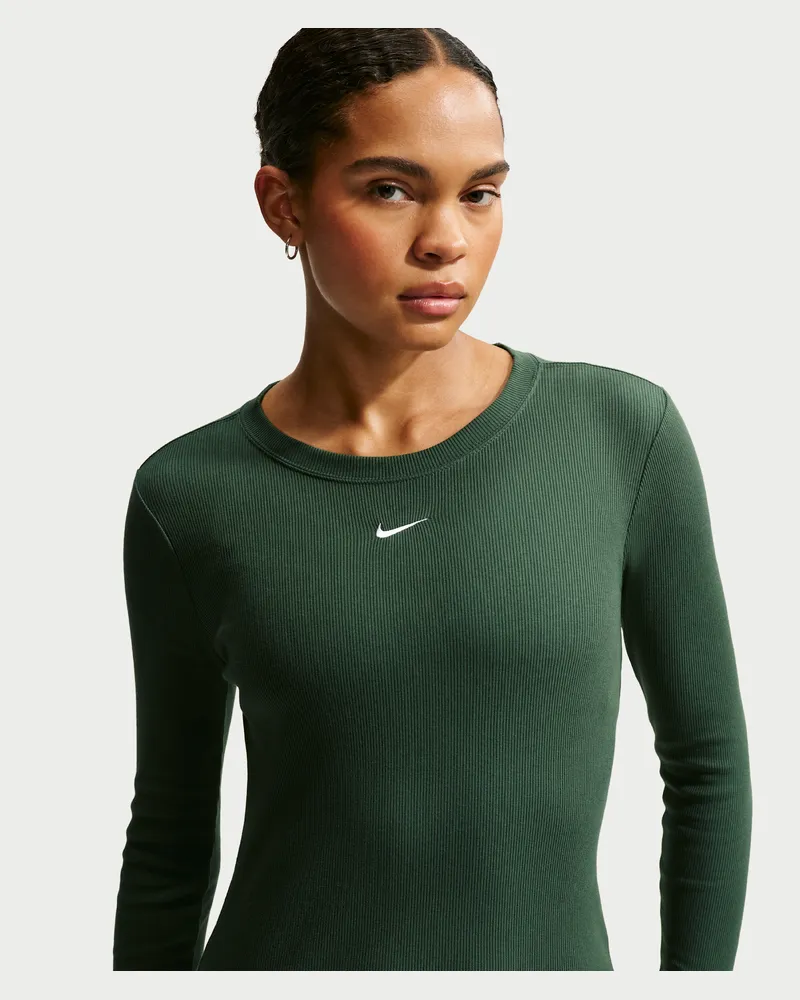 Nike Longsleeve aus Rippmaterial mit enger Passform (Damen) - Grün Grün