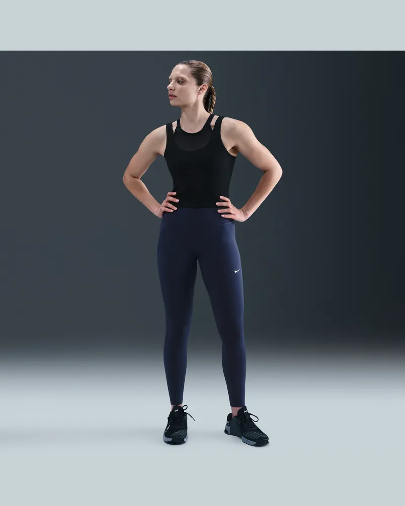 Nike One Leggings in voller Länge mit nahtloser Vorderseite und hohem Bund (Damen) - Blau Blau