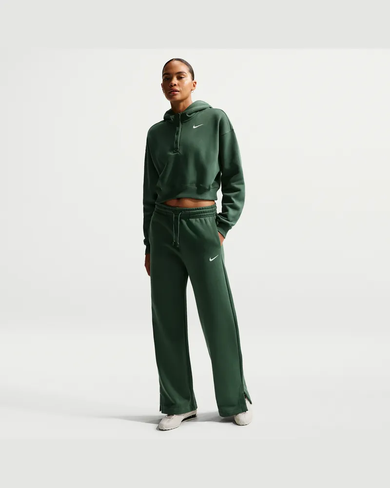 Nike Phoenix Fleece Hose mit hohem Bund und weitem Bein (Damen) - Grün Grün