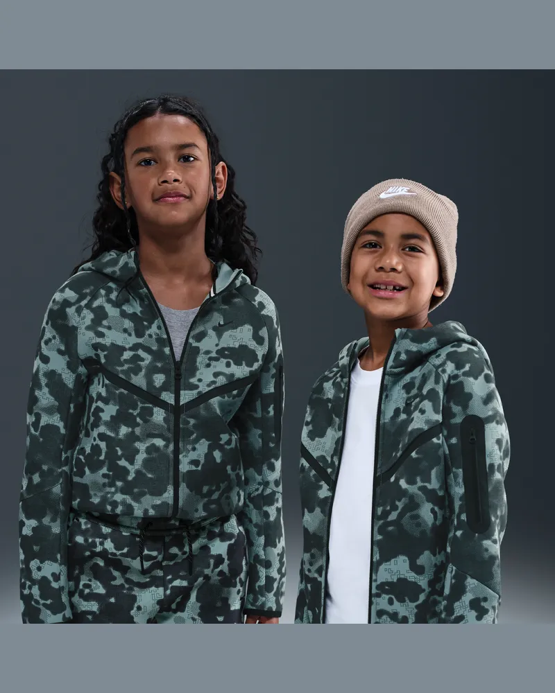 Nike Tech Camo-Fleece-Hoodie mit durchgehendem Reißverschluss (ältere Kinder, Jungen) - Grün Grün