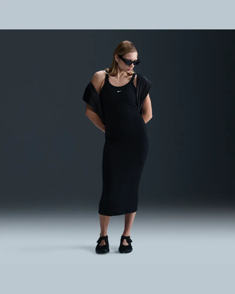 Nike Sportswear Chill Knit eng anliegendes Mini-Rib-Tank-Kleid (Damen) - Schwarz Schwarz