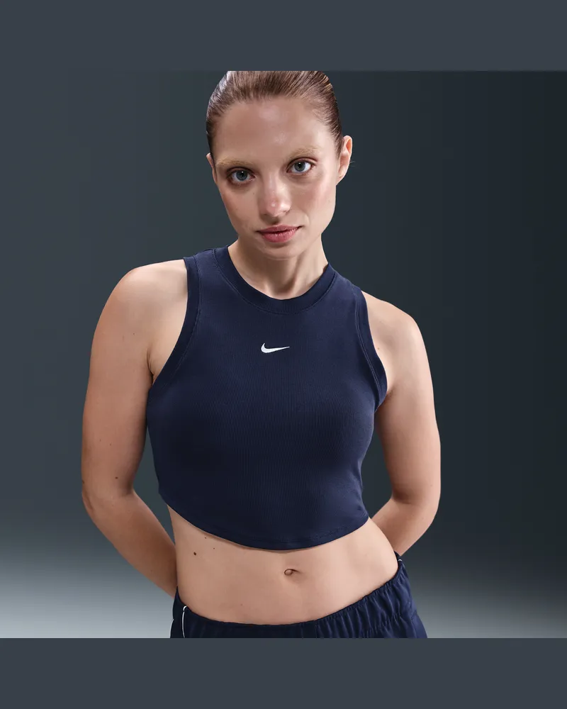 Nike Sportswear Chill Knit enges, kurz geschnittenes Mini-Rib-Tanktop für Damen - Blau Blau