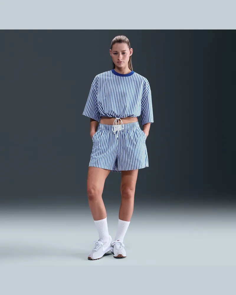 Nike Chill Poplin weite Streifen-Shorts mit mittelhohem Bund (Damen) - Blau Blau