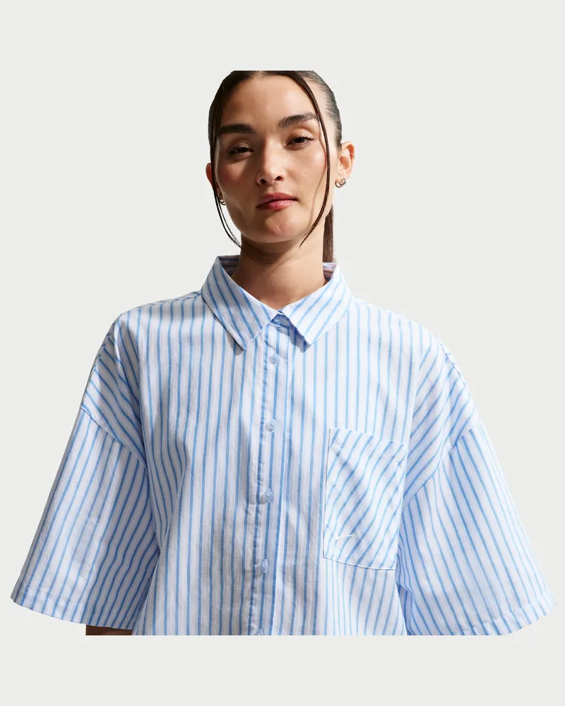 Nike Chill Popeline Oversize-Top mit Streifen (Damen) - Blau Blau