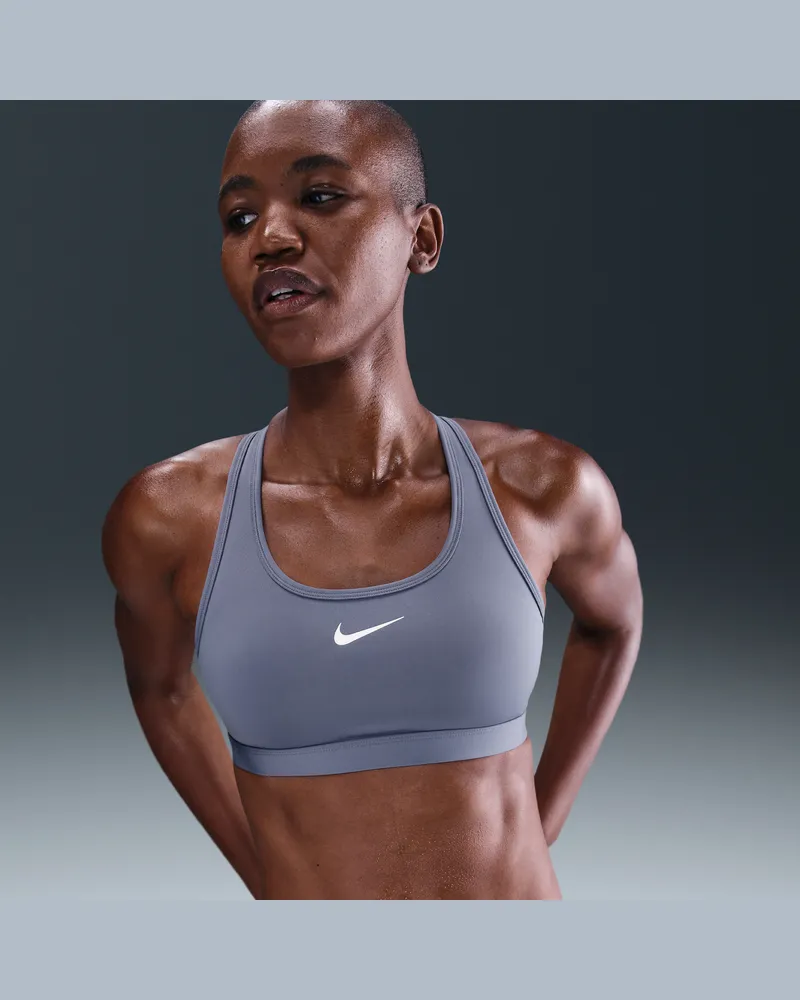 Nike Swoosh gepolsterter Sport-BH mit mittlerem Halt - Blau Blau