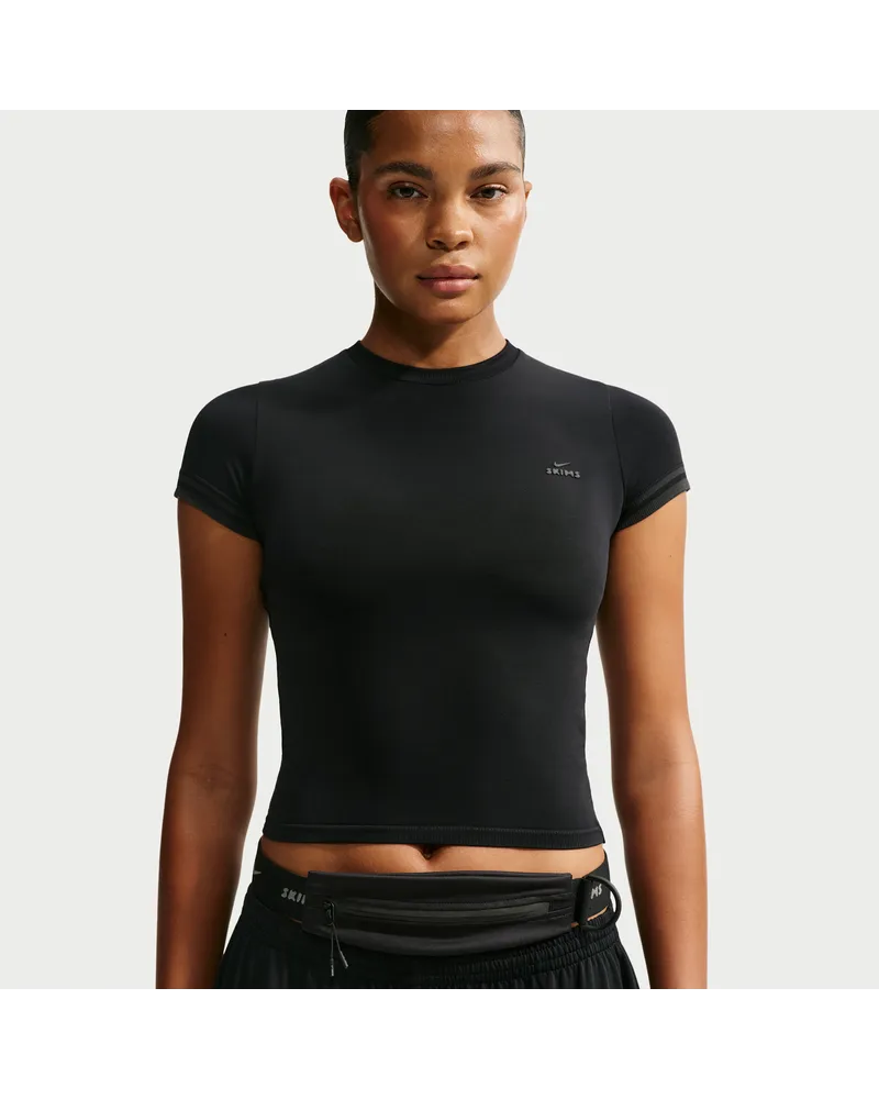Nike SKIMS Stretch Knit verkürztes Oberteil mit Rundhalsausschnitt (Damen) - Schwarz Schwarz