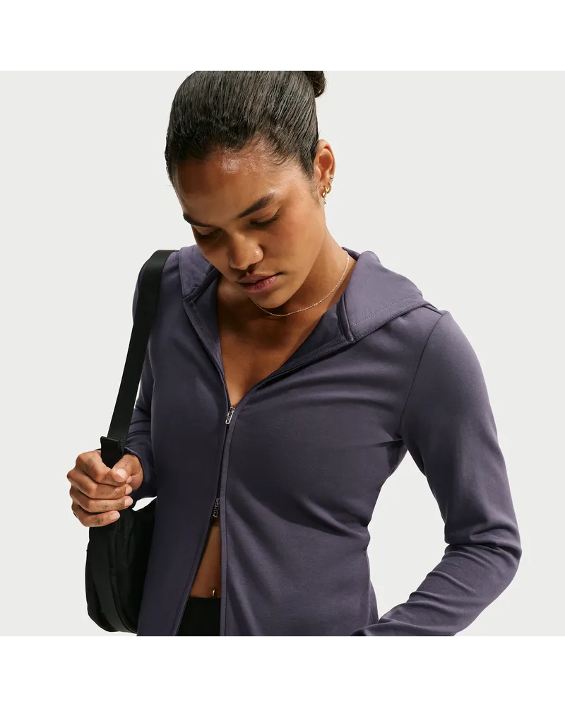 Nike Chill Knit schmal geschnittenes Longsleeve mit durchgehendem Reißverschluss (Damen) - Grau Grau