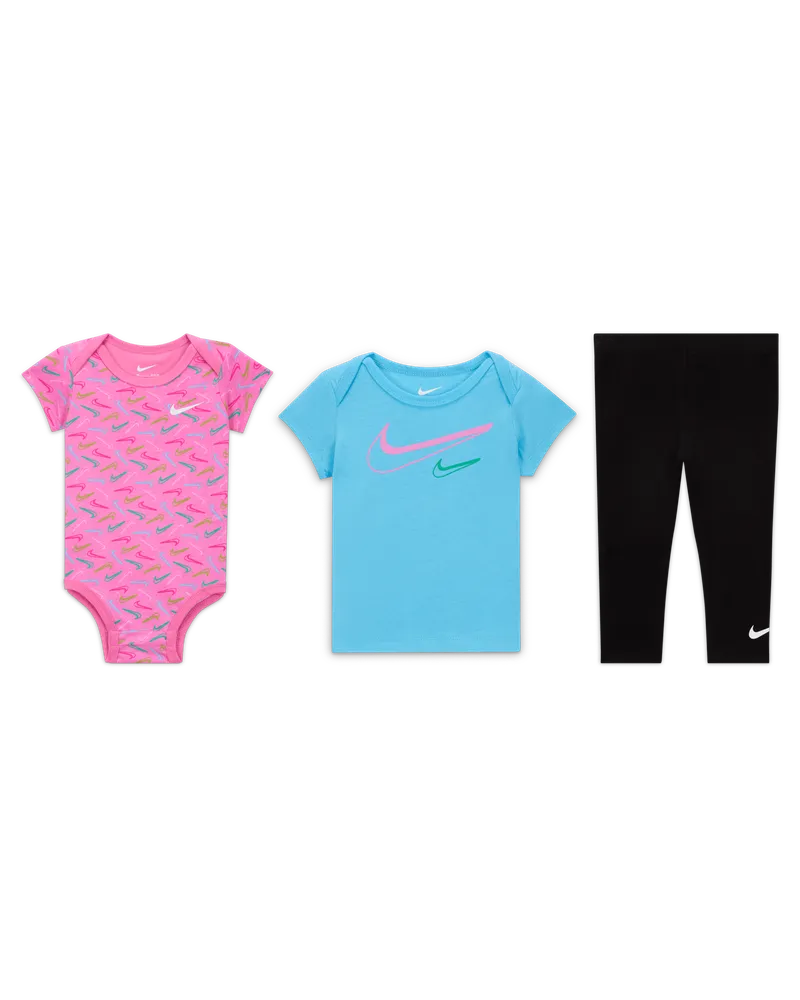 Nike Swoosh Logo 3-teiliges Bodysuit-Set für Babys (0–9 M) - Schwarz Schwarz