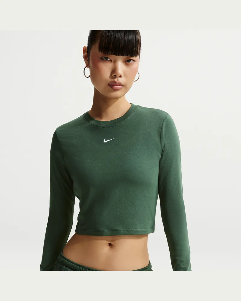 Nike Chill Knit schmales, verkürztes Longsleeve (Damen) - Grün Grün