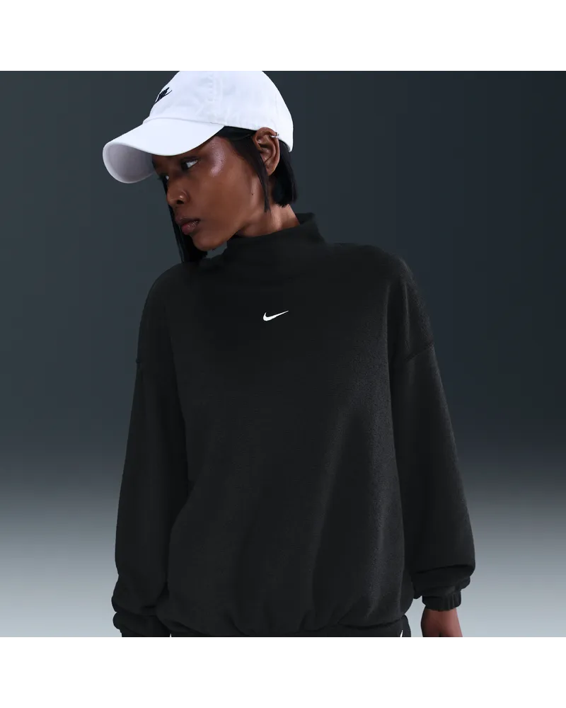 Nike Phoenix Plush Oversize-Oberteil aus kuscheligem Fleece mit Stehkragen (Damen) - Schwarz Schwarz