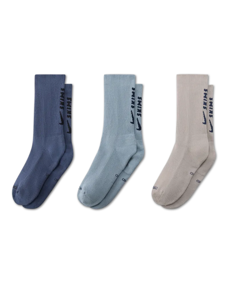 Nike SKIMS Dri-FIT Crew-Socken, 3 Paar (Damen) - Blau Blau
