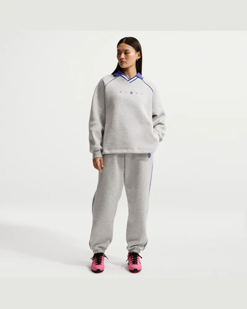 Nike Phoenix Fleece Oversize-Hose mit hohem Bund und Grafik (Damen) - Grau Grau
