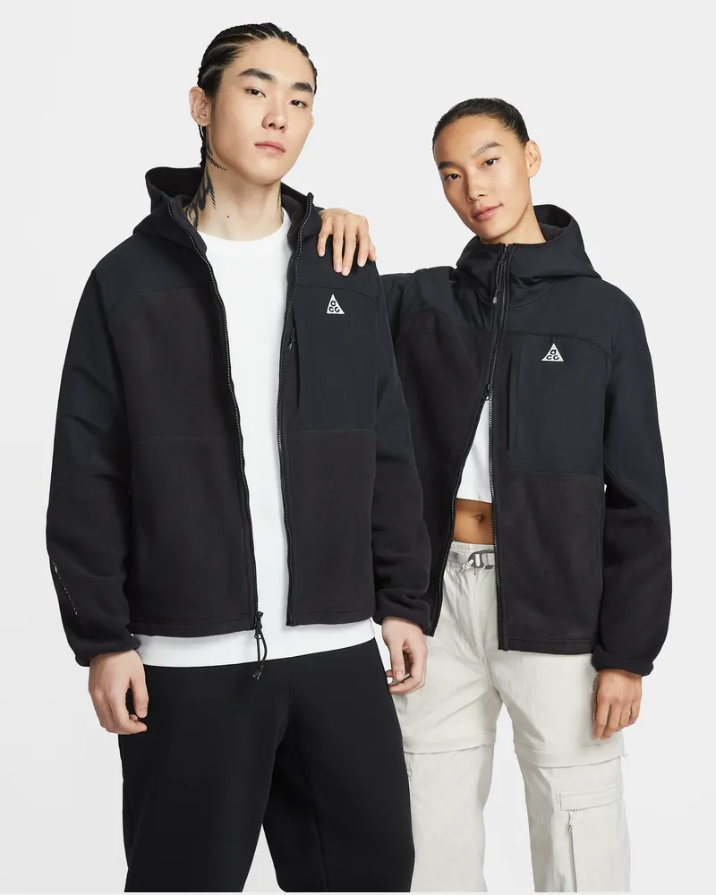 Nike ACG "Wolf Tree" Plus Midlayer mit Kapuze und durchgehendem Reißverschluss - Schwarz Schwarz