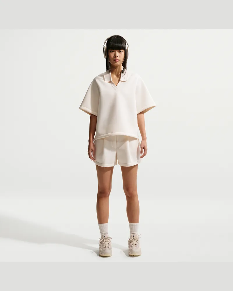 Nike Pregame Fleece weite, taillierte Shorts mit mittelhohem Bund (Damen) - Weiß Weiß