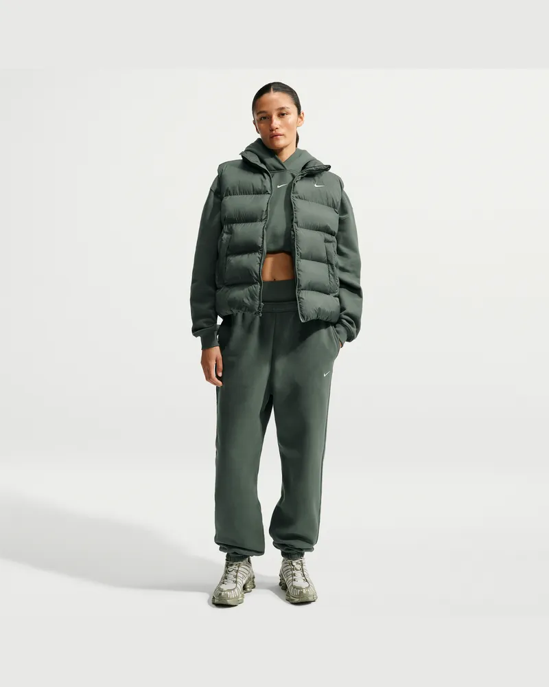 Nike Studio Fleece Oversize-Hose aus mittelschwerem Material mit hohem Bund und Bündchen (Damen) - Grün Grün