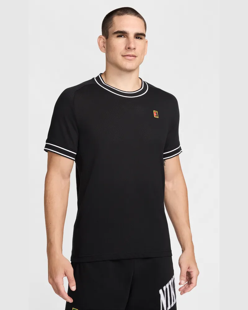 Nike Court Heritage Kurzarm-Tennisoberteil für Herren - Schwarz Schwarz