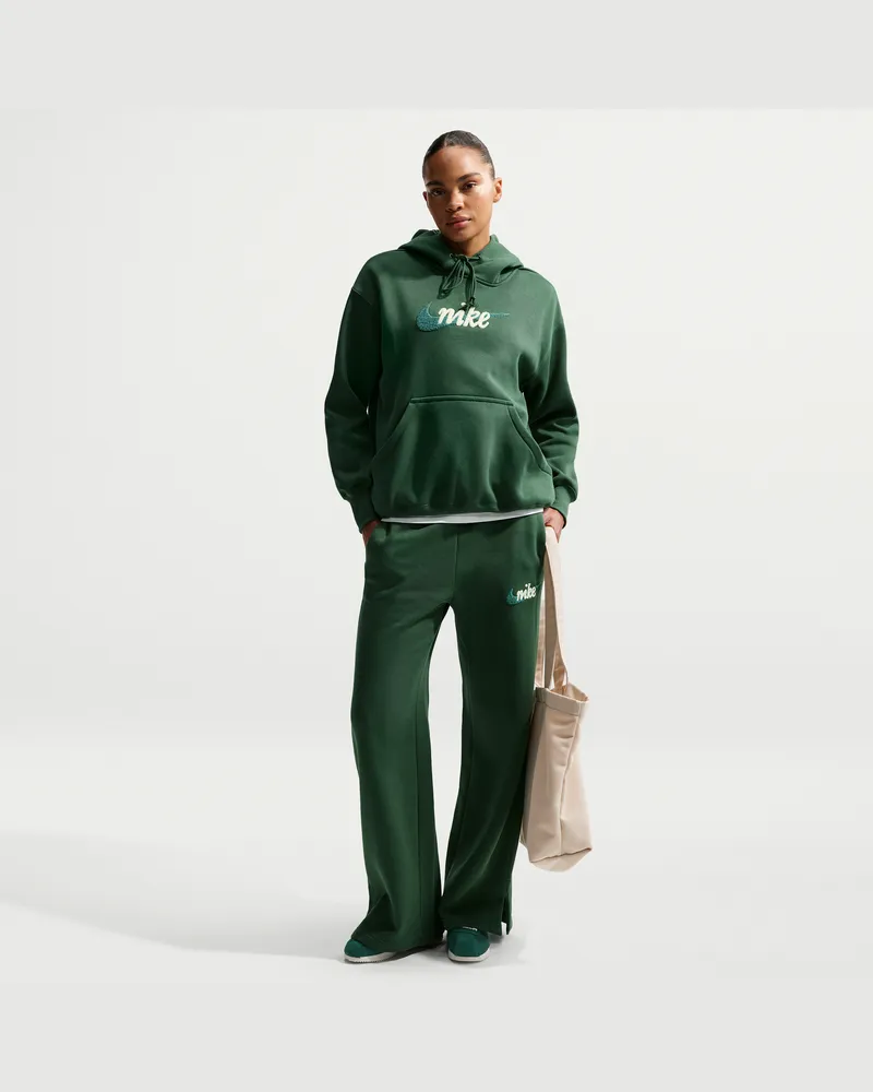 Nike Phoenix Fleece Trainingshose mit Logo, hohem Taillenbund und weitem Bein (Damen) - Grün Grün