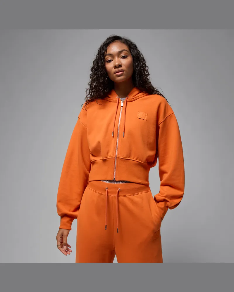 Jordan Flight Fleece Hoodie im Cropped-Style mit Satinfutter (Damen) - Orange Orange