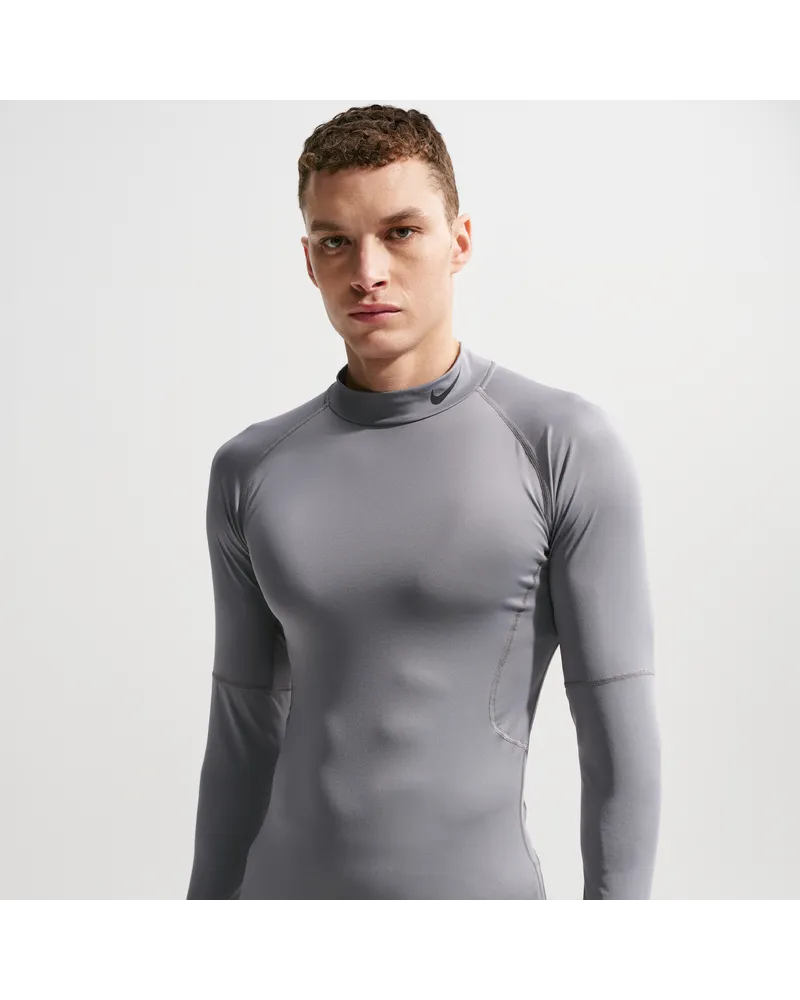 Nike Pro Dri-FIT Fitness-Longsleeve mit Stehkragen für Herren - Grau Grau