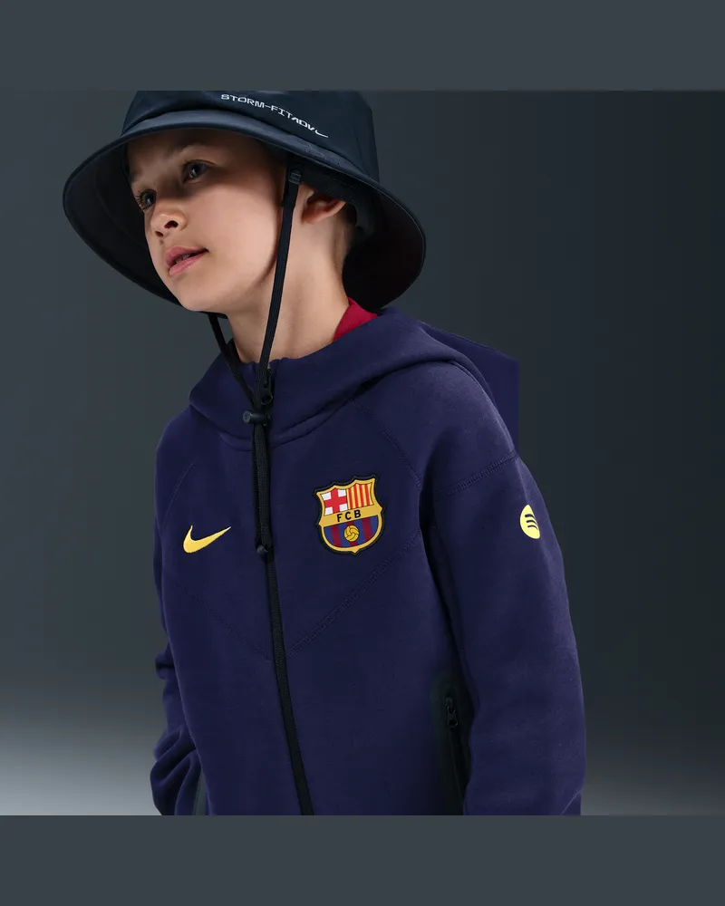Nike FC Barcelona Tech  Fußball-Kapuzenjacke aus Fleece (ältere Kinder, Jungen) - Lila Lila