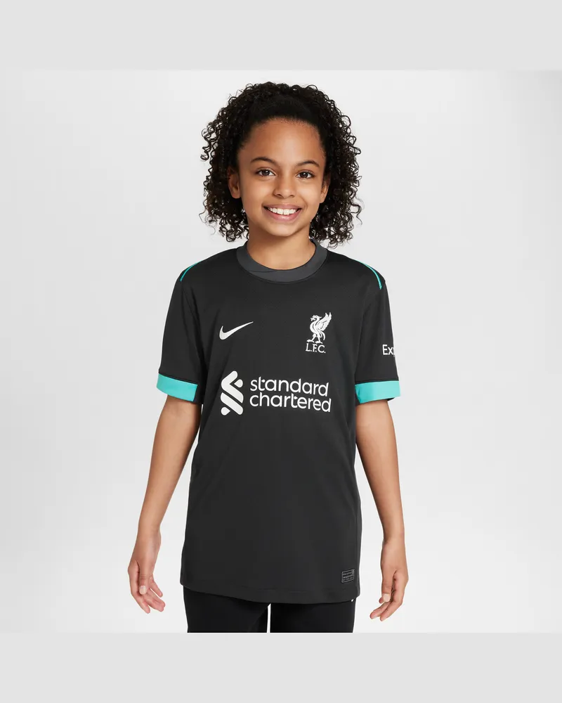 Nike Liverpool FC 2024/25 Stadium Away  Replika-Fußballtrikot mit Dri-FIT-Technologie (ältere Kinder) - Schwarz Schwarz
