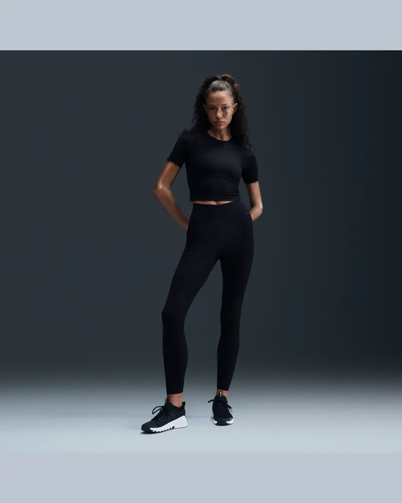 Nike Zenvy Rib 7/8-Leggings mit sanftem Halt und hohem Taillenbund für Damen - Schwarz Schwarz