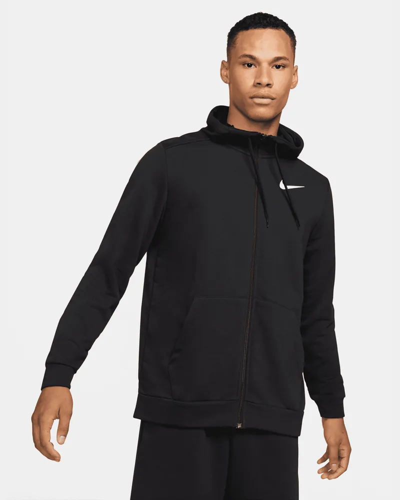 Nike Dry Dri-FIT Fitness-Oberteil mit Kapuze und durchgehendem Reißverschluss für Herren - Schwarz Schwarz