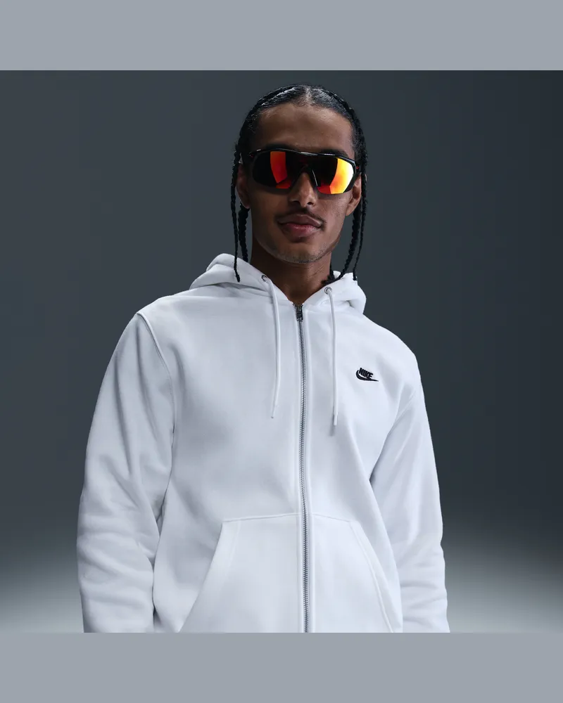 Nike Club Fleece-Hoodie mit durchgehendem Reißverschluss (Herren) - Weiß Weiß