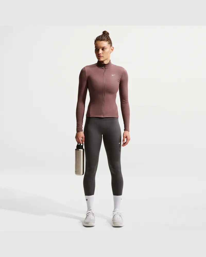 Nike One Leggings in voller Länge mit nahtloser Vorderseite und hohem Bund (Damen) - Grau Grau