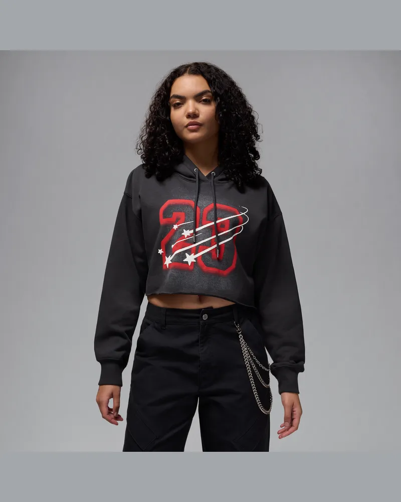 Jordan Flight Fleece Hoodie im Cropped-Style mit Satinfutter (Damen) - Schwarz Schwarz