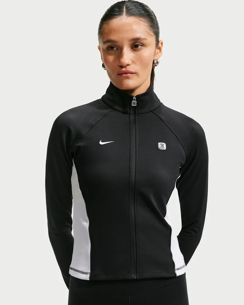 Nike Langarm-Oberteil mit durchgehendem Reißverschluss (Damen) - Schwarz Schwarz