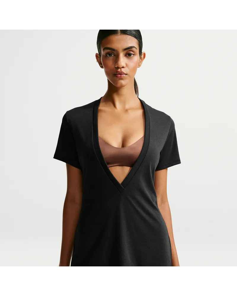 Nike SKIMS Performance Cotton Blend Kurzarm-Oberteil mit V-Ausschnitt (Damen) - Schwarz Schwarz