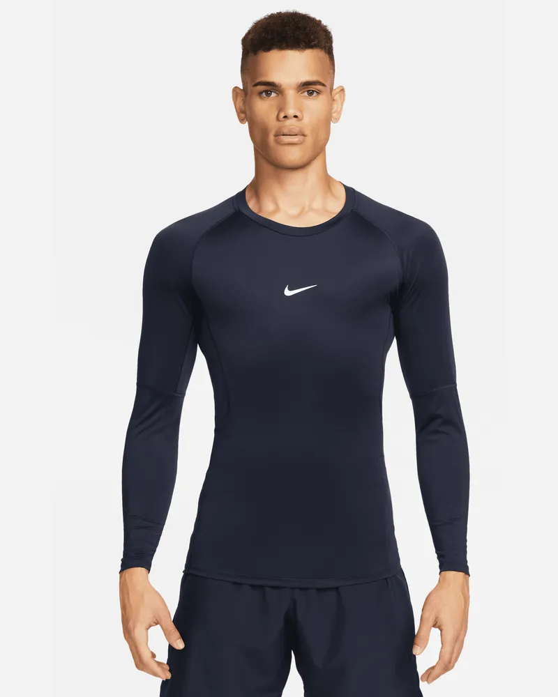 Nike Pro Men's Dri-FIT Dri-FIT Fitness-Longsleeve mit enger Passform für Herren - Blau Blau
