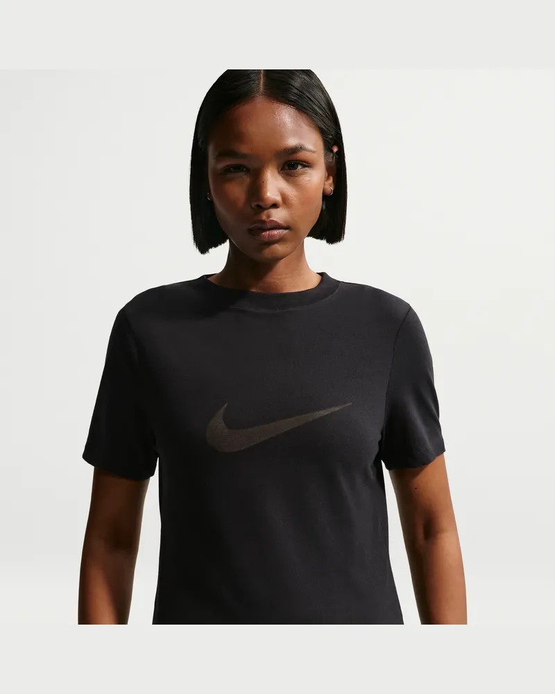Nike schmales Kurzarmshirt mit Burnout-Logo (Damen) - Schwarz Schwarz