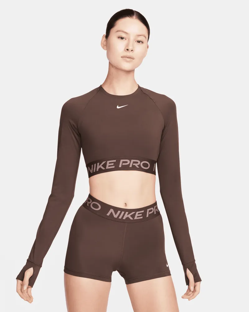Nike Pro Dri-FIT verkürztes Longsleeve (Damen) - Braun Braun