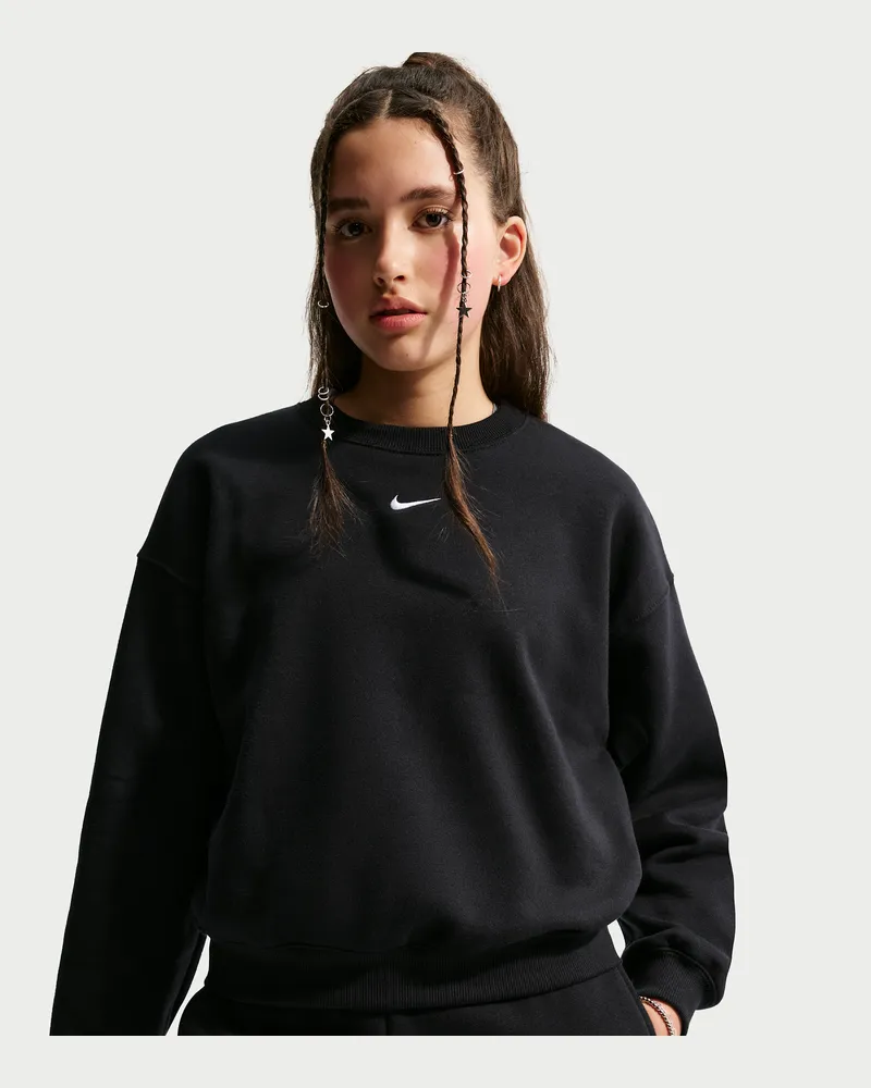 Nike Studio Fleece-Sweatshirt mit Rundhalsausschnitt und kastiger Passform (Mädchen) - Schwarz Schwarz