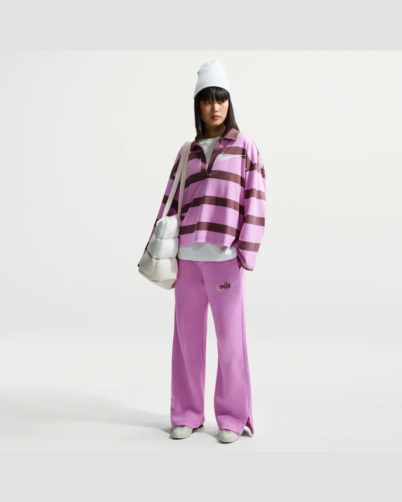 Nike Phoenix Fleece Trainingshose mit Logo, hohem Taillenbund und weitem Bein (Damen) - Lila Lila