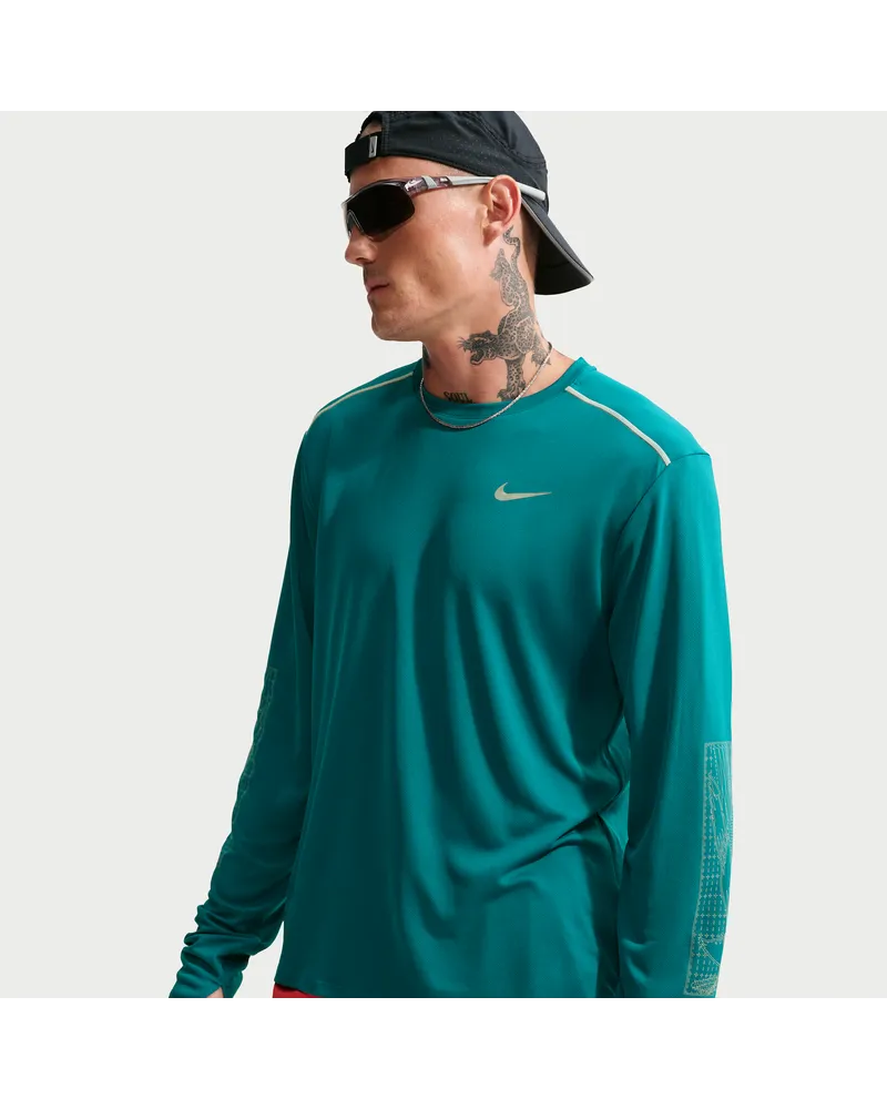 Nike Miler Dri-FIT wintertaugliches Lauf-Longsleeve mit UV-Schutz (Herren) - Blau Blau