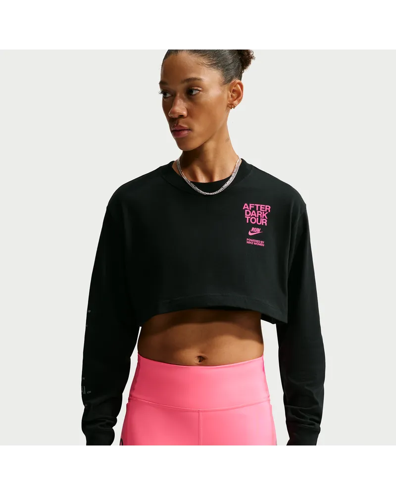 Nike After Dark Tour Dri-FIT extrakurzes Cropped-Laufshirt (Damen) - Schwarz Schwarz