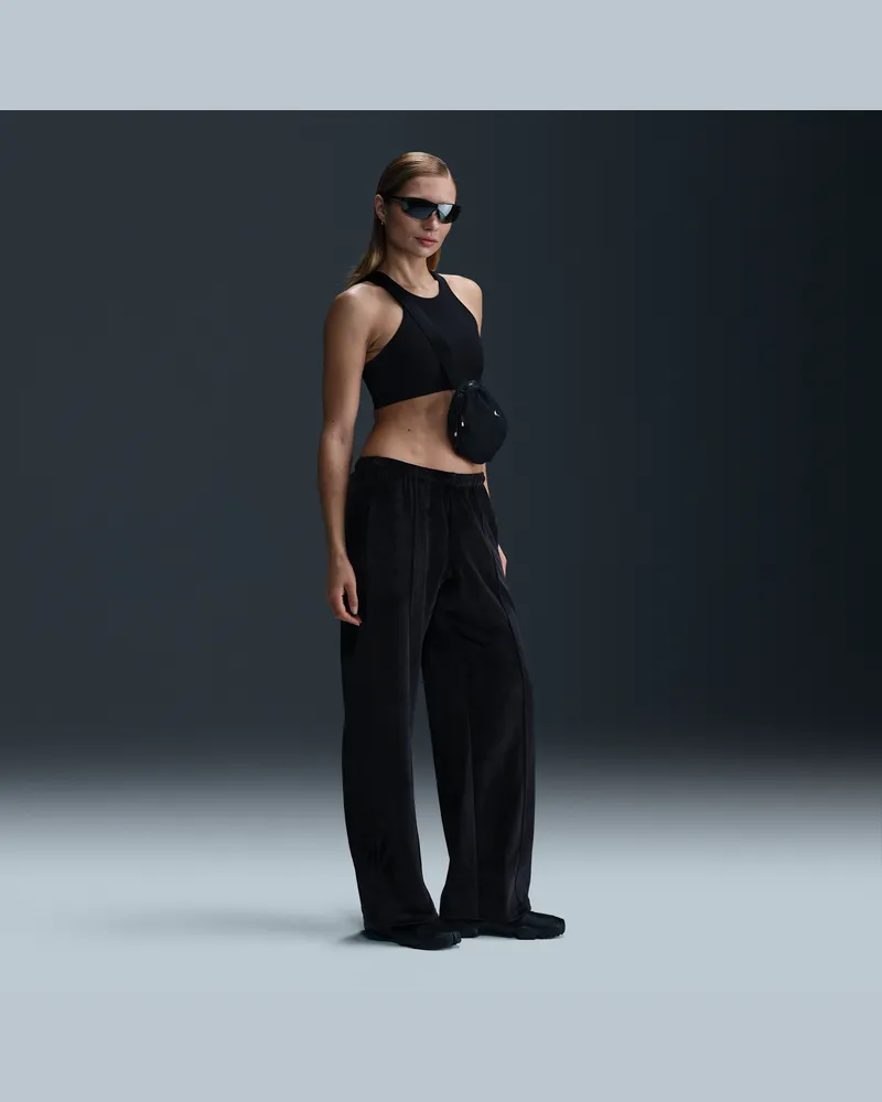 Nike Chill Knit Velours-Hose mit mittelhohem Bund (Damen) - Schwarz Schwarz