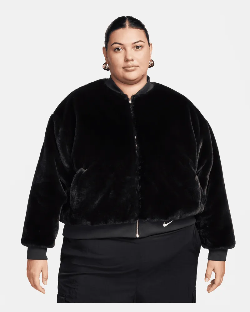 Nike Sportswear wendbare Bomberjacke aus Kunstpelz für Damen (große Größen) - Schwarz Schwarz