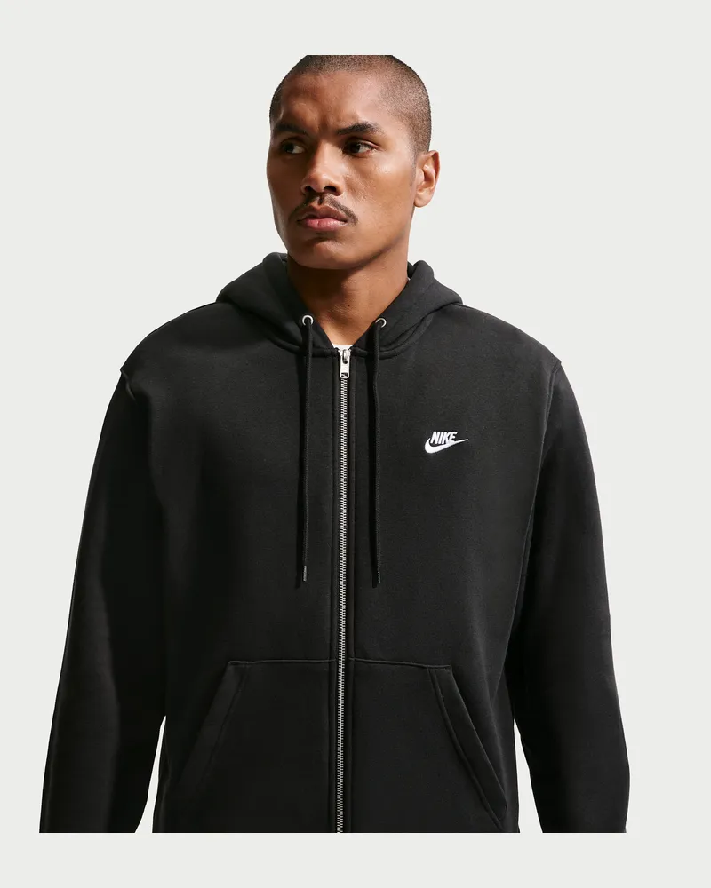 Nike Club Fleece-Hoodie mit durchgehendem Reißverschluss (Herren) - Schwarz Schwarz