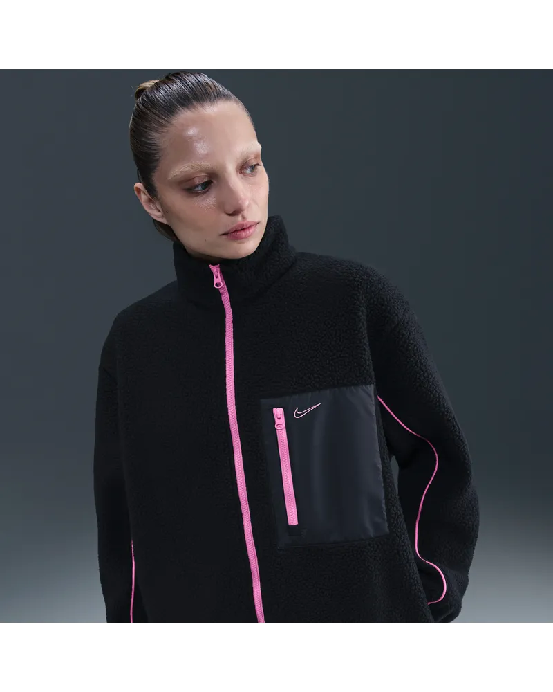 Nike Sportswear hochflorige Fleecejacke mit durchgehendem Reißverschluss für Damen - Schwarz Schwarz