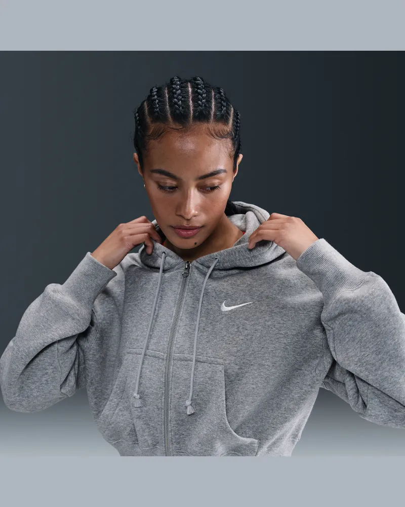 Nike Sportswear Phoenix Fleece Kapuzenjacke mit verkürztem Schnitt und weiter Passform (Damen) - Grau Grau