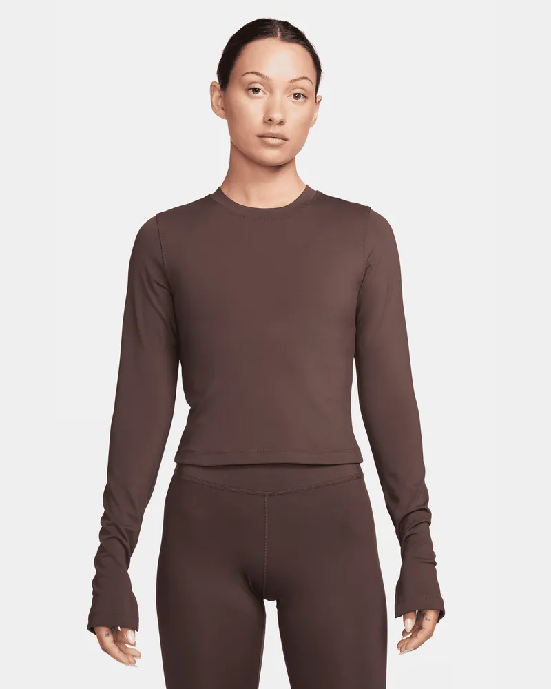 Nike One Fitted Dri-FIT Longsleeve-Oberteil für Damen - Braun Braun